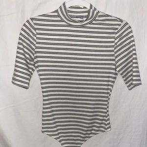 Mock neck striped bodysuit
